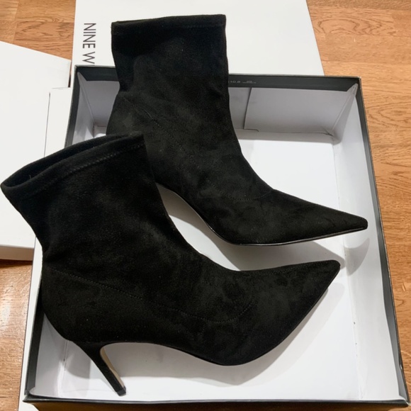 NINE WEST Jory 2 Stretch Booties Pointed toe Stiletto Heel Black Ankle Boots 8.5 - Picture 6 of 10